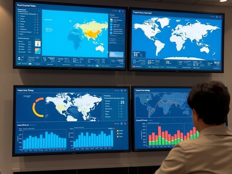 Centro de monitoreo con el estado de la red de terminales en pantalla